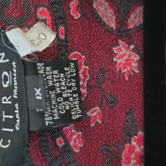 Citron Button Blazer Jacket Asian Silk Blend 1X Red - Picture 4 of 10